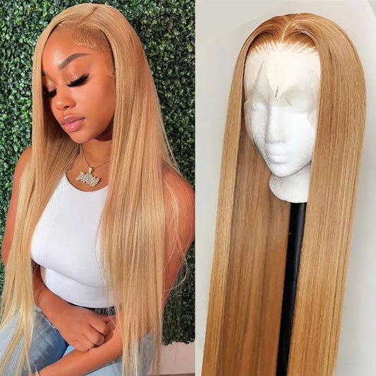 13x4 HD Transparent Lace Front Human Hair Honey Blonde Straight Lace Frontal
