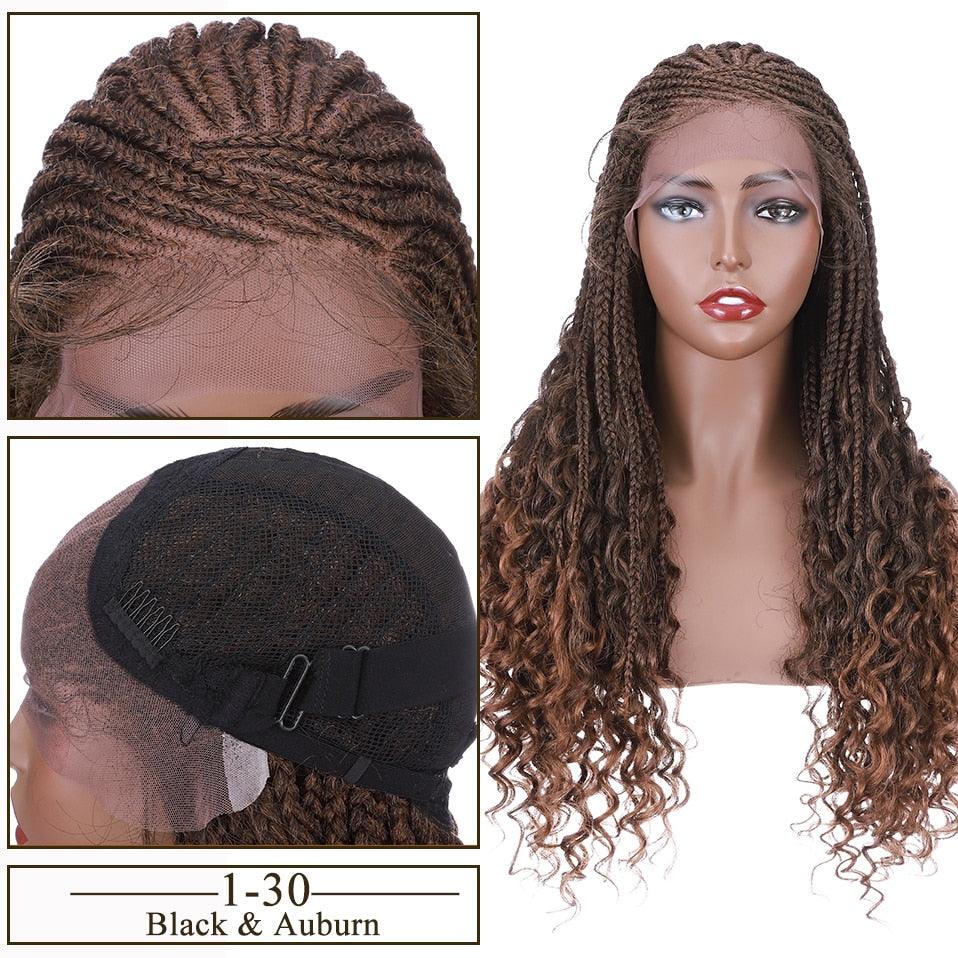 Braided Lace Front Box Braids Cornrow Wig With Curly Ends - Supreme Lush Hair