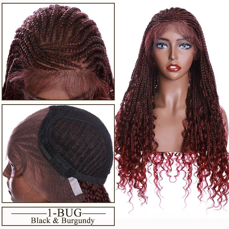 Braided Lace Front Box Braids Cornrow Wig With Curly Ends - Supreme Lush Hair