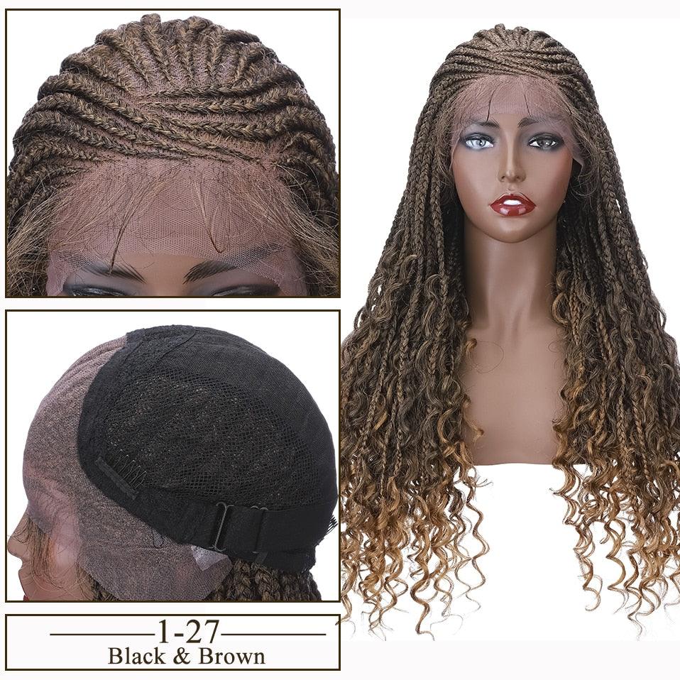 Braided Lace Front Box Braids Cornrow Wig With Curly Ends - Supreme Lush Hair