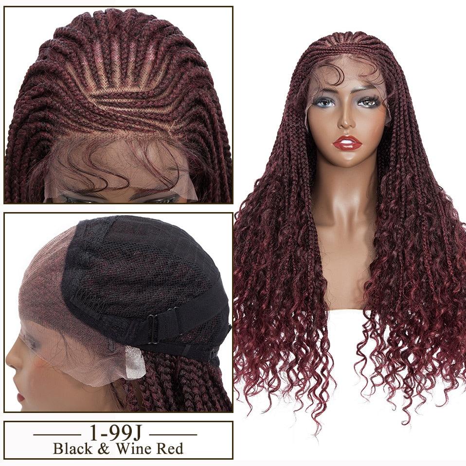 Braided Lace Front Box Braids Cornrow Wig With Curly Ends - Supreme Lush Hair