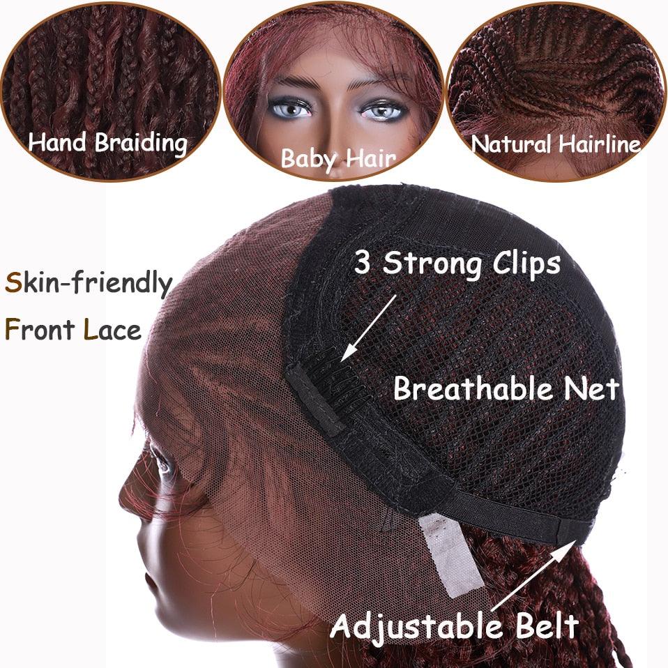 Braided Lace Front Box Braids Cornrow Wig With Curly Ends - Supreme Lush Hair