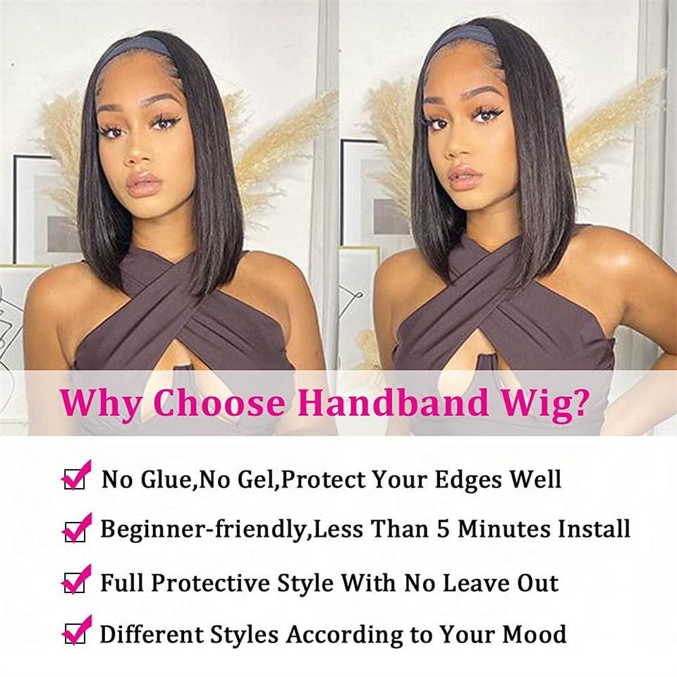 Straight Short Bob Headband Wigs - Supreme Lush Hair